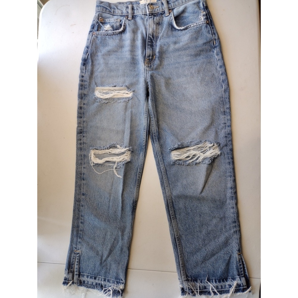 Free People We The Free Twenty-Seven Distressed High Rise Straight Jeans 27 Blue